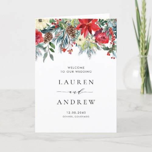 Watercolor Winter Blooms Garland Wedding Program