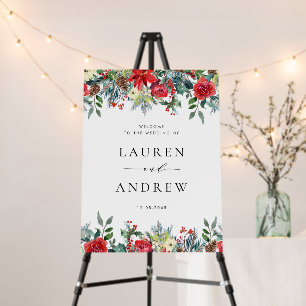 Watercolor Winter Blooms Garland Wedding Welcome Foam Board