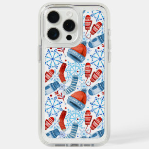 watercolor winter Blue and Red accessories pattern iPhone 15 Pro Max Case