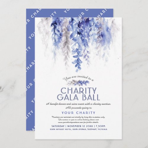 Watercolor winter blue evening charity gala event  invitation