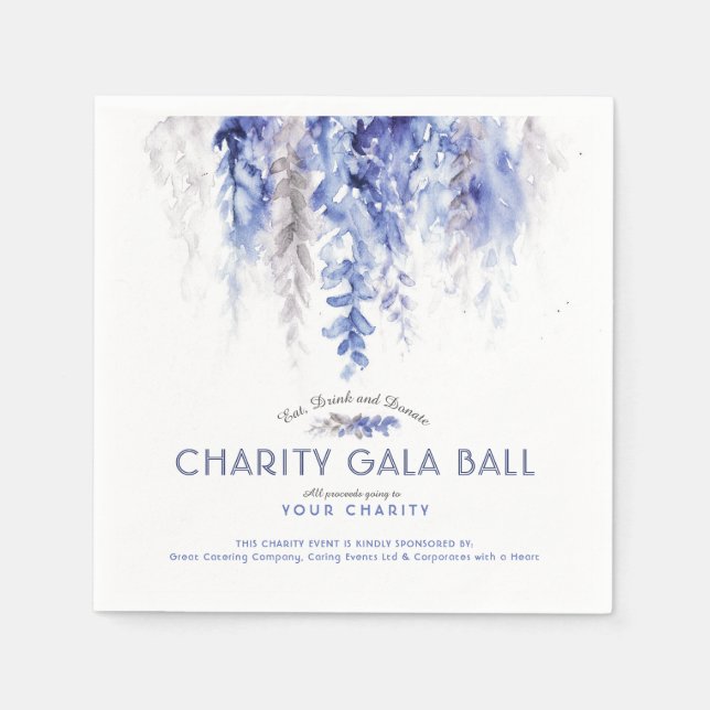 Watercolor winter blue evening charity gala event  napkins (Front)
