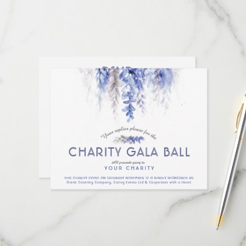 Watercolor winter blue evening charity gala event RSVP card