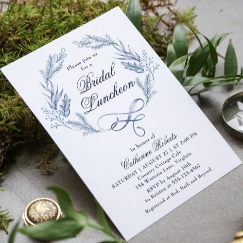 Watercolor Winter Blue Floral Bridal Luncheon Invitation