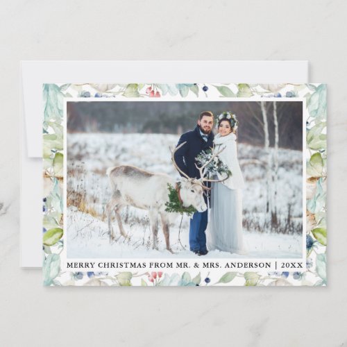 Watercolor Winter Blue Floral Wedding Christmas Holiday Card