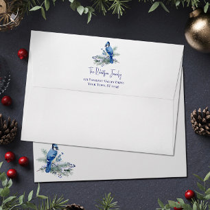 Watercolor Winter Blue Jay Christmas Holiday Envelope