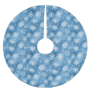 Watercolor Winter Blue Snowflake Brushed Polyester Tree Skirt