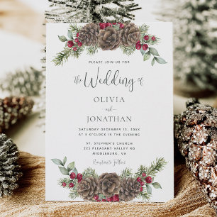 Watercolor Winter Botanical Christmas Wedding Invitation