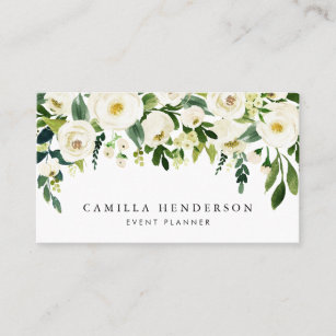 Watercolor Winter Botanical Floral Garland Business Card