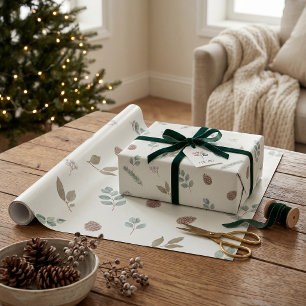 Watercolor Winter Botanical Ivory Elegant Holiday Wrapping Paper