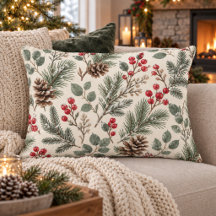 Watercolor Winter Botanical Pine and Berries