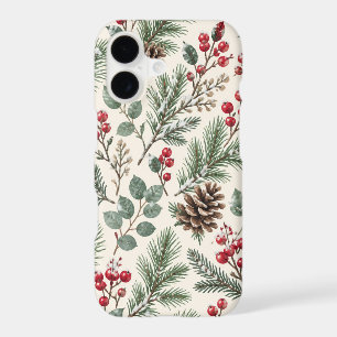 Watercolor Winter Botanical Pine and Berries iPhone 17 Case