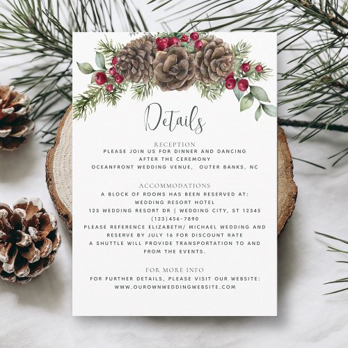 Watercolor Winter Botanical Wedding Details Enclosure Card