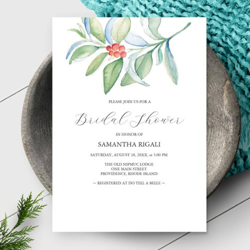 Watercolor Winter Bridal Shower Invitations