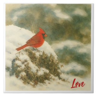 Watercolor Winter Cardinal Ceramic Tile