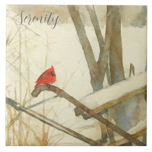 Watercolor Winter Cardinal Ceramic Tile
