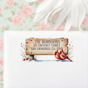 Watercolor Winter Cardinals Wooden Sign Return Label