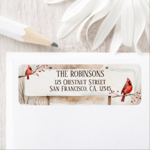 Watercolor Winter Cardinals Wooden Sign Return Label