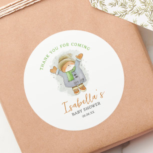 Watercolor Winter Cat Baby Shower Thank You Favor Classic Round Sticker