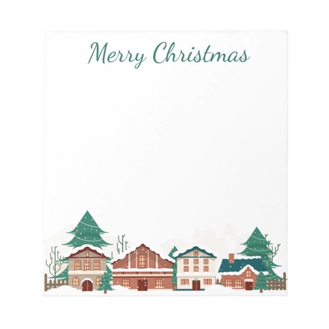 Watercolor Winter Christmas City Houses Notepad (Front)
