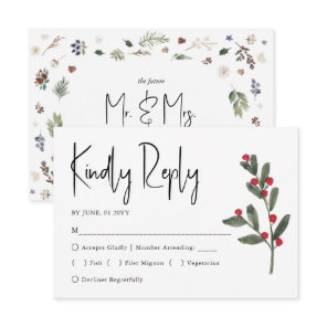 Watercolor Winter Christmas Foliage Wedding  RSVP Card