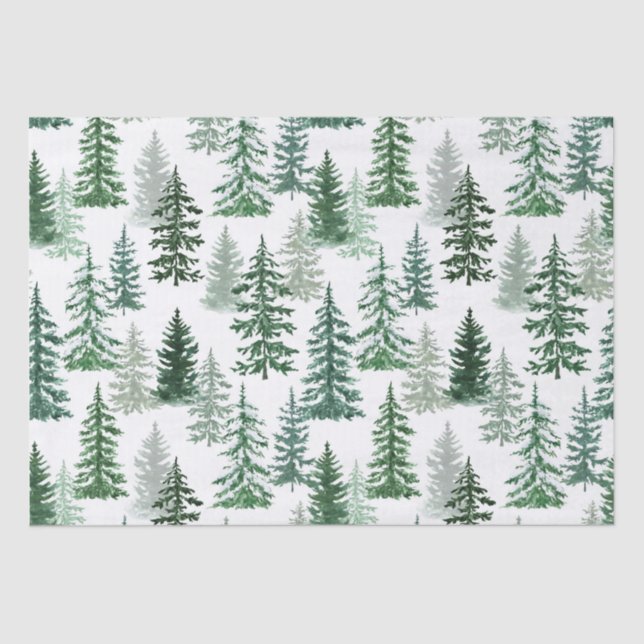 Watercolor Winter Christmas Forest  Tissue Paper (Front)