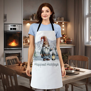 Watercolor Winter Christmas Gnome Apron