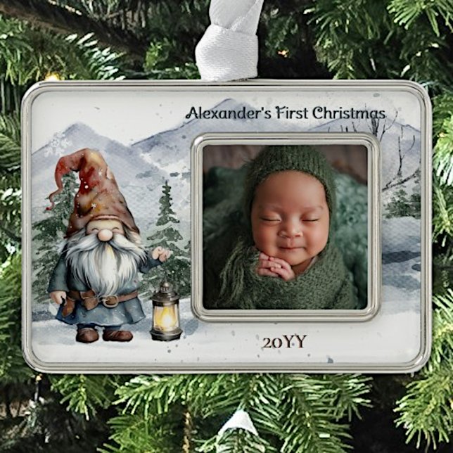 Watercolor Winter Christmas Gnome Baby Photo Ornament (Watercolor Winter Christmas Gnome Baby Photo Ornament)