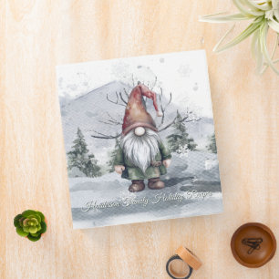 Watercolor Winter Christmas Gnome Custom Recipe 3 Ring Binder