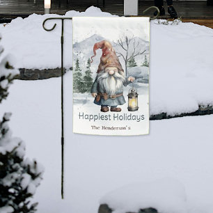 Watercolor Winter Christmas Gnome Garden Flag