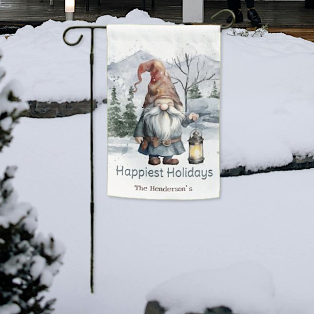Watercolor Winter Christmas Gnome Garden Flag (Watercolor Winter Christmas Gnome Garden Flag)