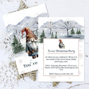 Watercolor Winter Christmas Gnome Holiday Party Invitation