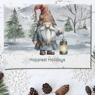 Watercolor Winter Christmas Gnome Kitchen Towel