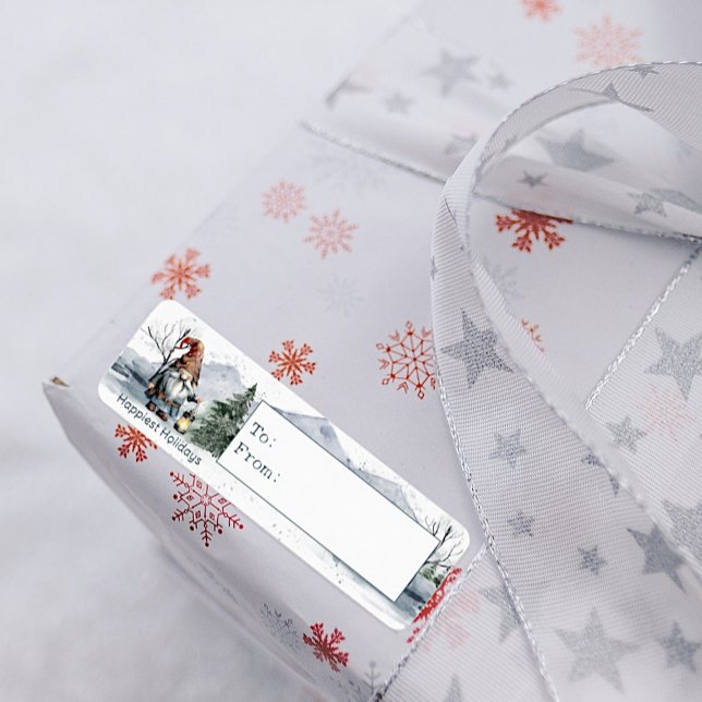 Watercolor Winter Christmas Gnome Label (Watercolor Winter Christmas Gnome To and From Gift Labels)