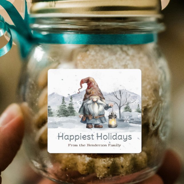 Watercolor Winter Christmas Gnome Personalized Labels (Watercolor winter Christmas Gnome personalized baking labels)