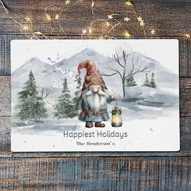 Watercolor Winter Christmas Gnome Personalized Placemat (Watercolor Winter Christmas Gnome Placemat)