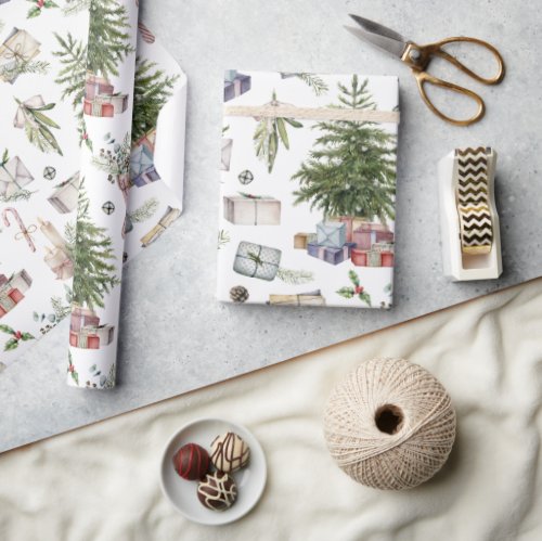 Watercolor Winter Christmas Holidays Wrapping Paper