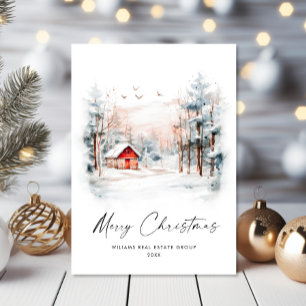 Watercolor Winter Christmas Landscape Corporate Holiday Card