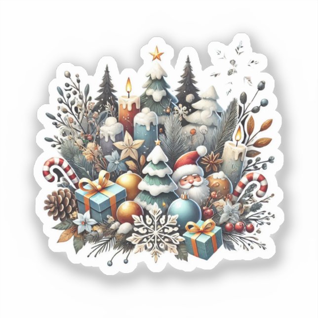 Watercolor Winter Christmas Sticker (Front)