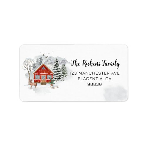 Watercolor Winter Christmas Village Holidays Label