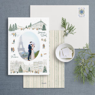 Watercolor Winter Cityscape Photo Christmas Holiday Card