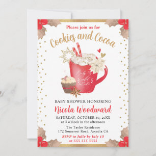 Watercolor Winter Cookies and Cocoa Baby Shower Invitation