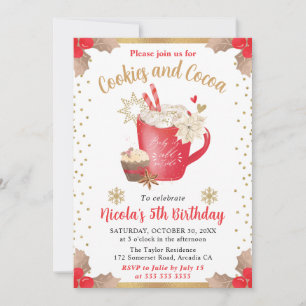 Watercolor Winter Cookies and Cocoa Birthday Invitation
