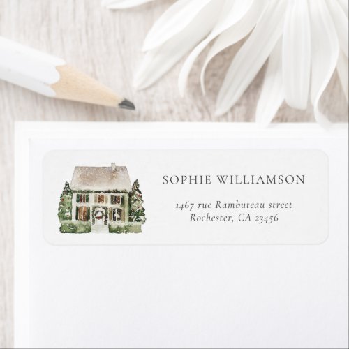 Watercolor Winter Cosy Christmas House  Address Label