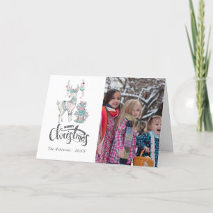 Watercolor Winter Deer Christmas photo Holiday Card