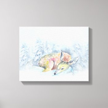 Watercolor Winter Deer In Snow Canvas Print by GiftsGaloreStore at Zazzle