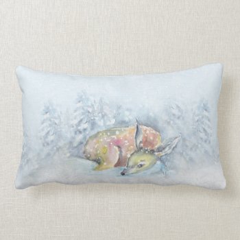 Watercolor Winter Deer In Snow Lumbar Pillow by GiftsGaloreStore at Zazzle