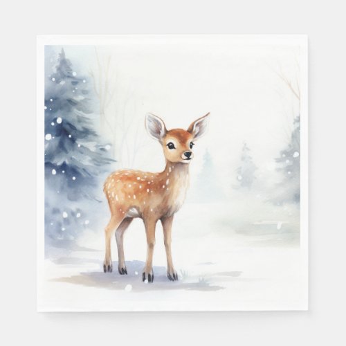 Watercolor Winter Fawn Napkins