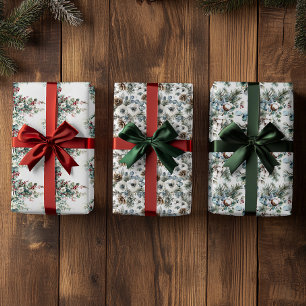 Watercolor Winter Floral Flower Christmas Wrapping Paper Sheets