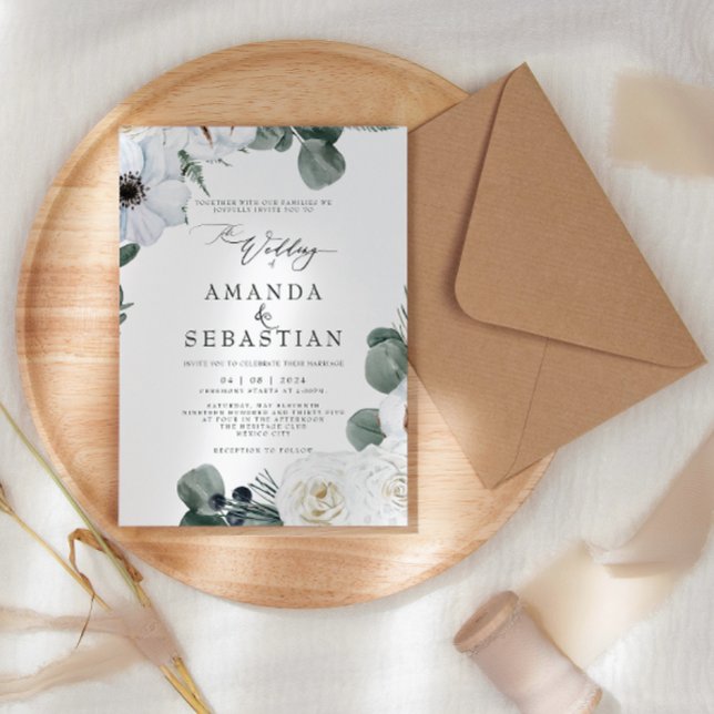 Watercolor Winter Floral Greenery Wedding Party Invitation (Creator Uploaded)