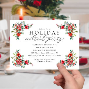 Watercolor Winter Floral Holiday Cocktail Party Invitation